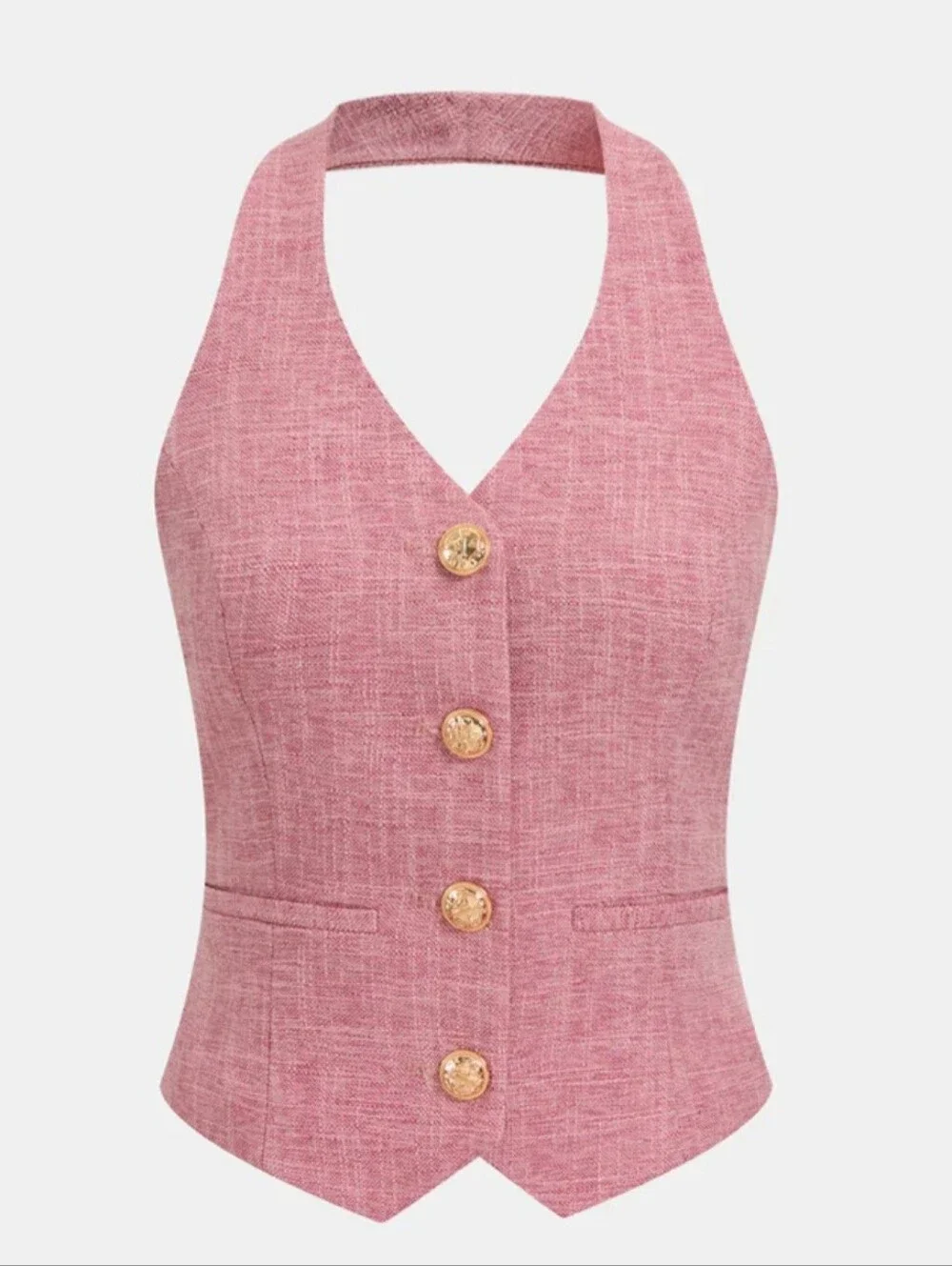 Commense Pink Halter Vest and Wide-Leg Trousers Set